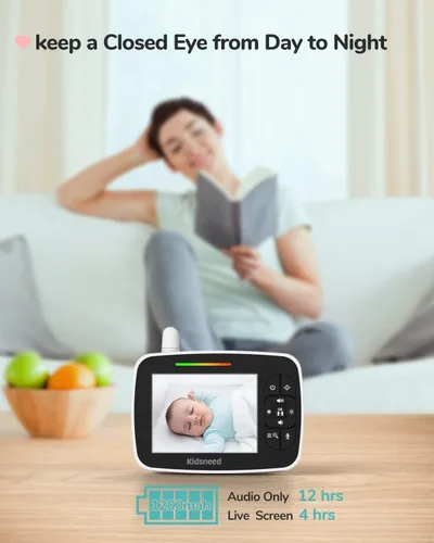 Vista 7 de Monitor de bebé – Monitor de bebé de 3.5 pulgadas con cámara y audio, panorámica remota/inclinación/zoom, batería de 1200 mAh