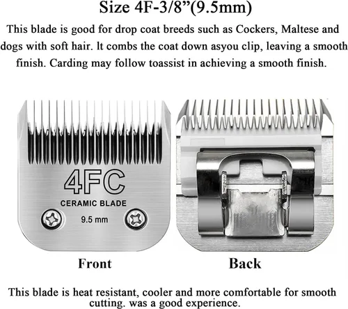 Vista 2 de Professional #4FC Ceramic Detachable Clipper Blade, 3/8" (9.5mm) Finish Cut Replacement Blade, Stay Cool & Sharp Technology, Compatible with Andis