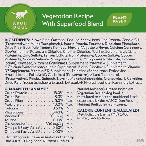 Vista 9 de Natural Balance Alimento seco para perros adultos de ingredientes limitados con proteína vegana a base de plantas y granos saludables, receta
