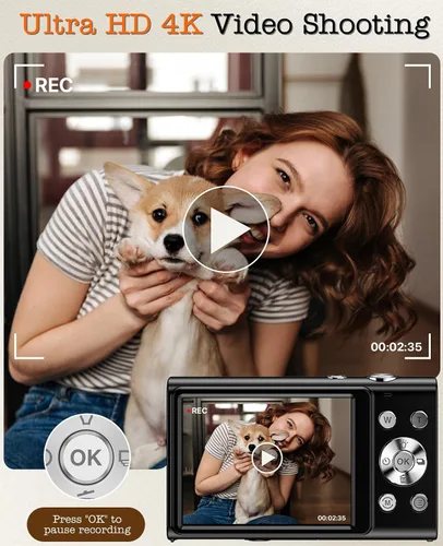 Vista 3 de Cámara digital, cámara de vlogging 4K para cámaras de enfoque automático de YouTube para fotografía con zoom digital de 16X, cámara digital compacta