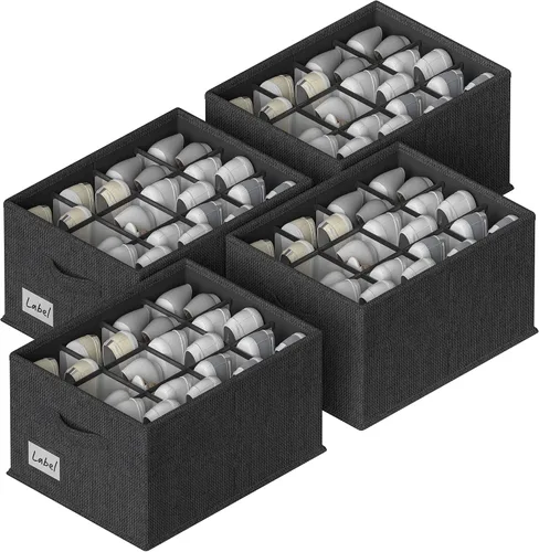 Vista 10 de FHSQX Paquete de 4 organizadores de zapatos para armario, organizador de zapatos plegable, se adapta a hasta 48 pares, contenedores de Beige