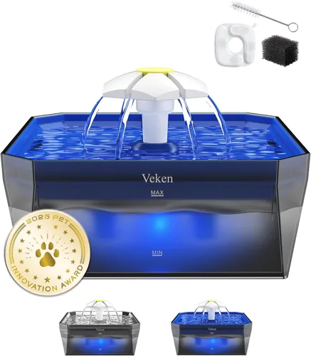 Vista 29 de Veken Fuente de agua para gatos pequeña apta para mascotas con bomba silenciosa, fácil de limpiar y montar, mini dispensador de agua para mascotas