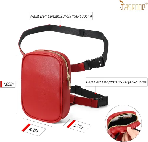 Vista 3 de JASGOOD Riñonera de moda para mujer, arnés de muslo, bolsa de pierna caída, C- Rojo, Moda