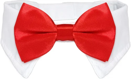 Vista 12 de Pajarita para perro, collar de perro esmoquin de Koolmox para bodas con collar blanco ajustable hecho a mano y corbata negra, corbata clásica