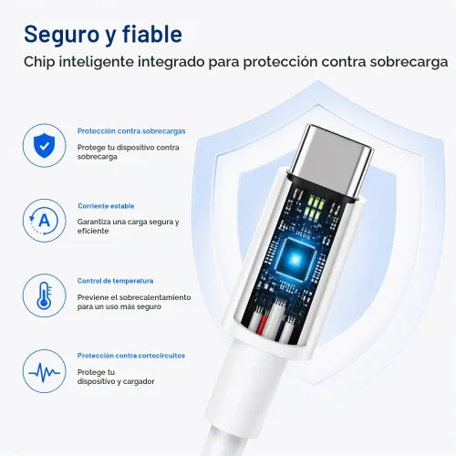 Vista 3 de Cable de carga USB C a USB C, cargador rápido de 60 W, paquete de 2 cables