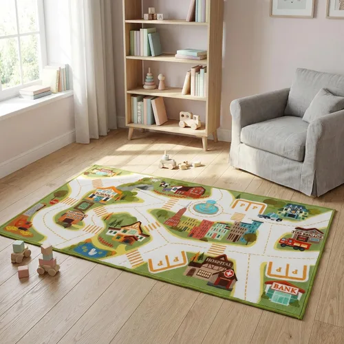 Vista 4 de Alfombra de juego para niños con bolsa de almacenamiento, grande de 55 x 26 pulgadas, alfombra de juego de actividades para jugar en el suelo