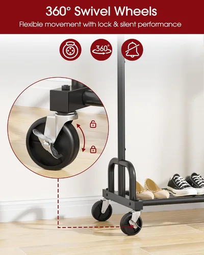 Vista 4 de Sakugi Perchero de Ropa - Percheros de Ropa de Gran Capacidad para Colgar Ropa con Ruedas con Cerradura, Perchero de Metal que Ahorra Espacio