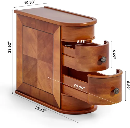 Vista 3 de LITTLE TREE Juego de 2 mesas auxiliares, no requiere montaje, mesa auxiliar de madera con 2 cajones, mesa auxiliar de sofá para sala de estar