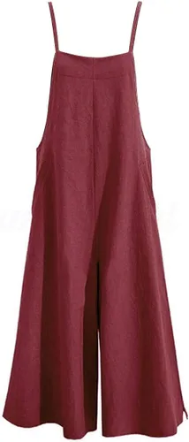 Vista 5 de YESNO PZZTYP2 Enterizo holgado de estilo informal, largo, overol con pantalones de pierna ancha, conjunto de una pieza de algodón, con bolsillos