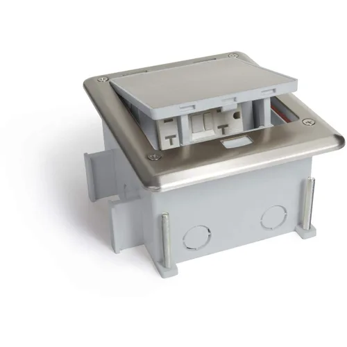 Vista 2 de OB-1-SP-6PORT Caja de piso desplegable para exteriores con placa Keystone vacía de 6 puertos, parte superior de acero inoxidable, botón abierto