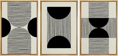 Vista 15 de SIGNLEADER Lienzo enmarcado para pared, juego de arte abstracto geométrico verde esmeralda, arte moderno geométrico zen de mediados de siglo