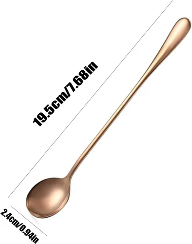Vista 2 de 4 cucharas de mango largo, cucharas de acero inoxidable de grado alimenticio, cuchara de café para té helado, cucharas doradas, cucharas de mezcla