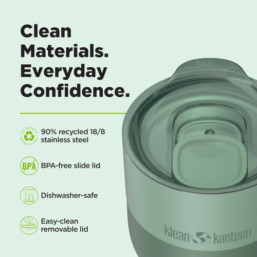 Vista 2 de Klean Kanteen Vaso de 8 oz Rise Lowball – Vaso aislado de acero inoxidable – Tapa deslizante a prueba de salpicaduras – Climate Lock aislado al