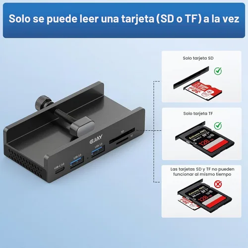 Vista 6 de EJAY Abrazadera USB Hub 5-en-1 USB C Hub 59" Cable para iMac y PC