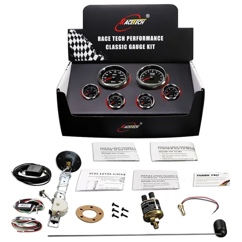 Vista 8 de RACETECH Juego de 6 Instrumentos – Velocímetro GPS de 85mm 260 km/h y Tacómetro 10000 RPM – Medidores de 52mm de Combustible, Aceite, Temperatura