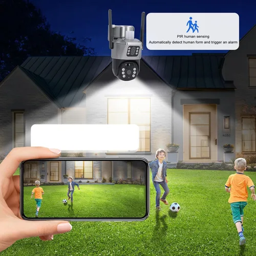 Vista 3 de Pyhodi Cámara de seguridad solar al aire libre WiFi inalámbrica HD NightIP66 cámara de vigilancia, detección humana NightPIR de color, 2 vías
