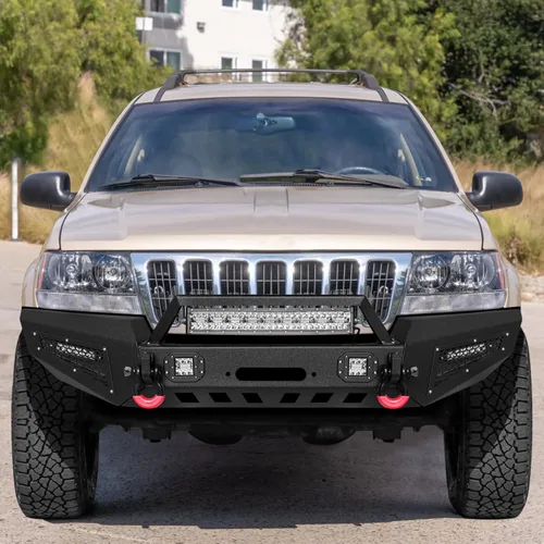Vista 3 de VIJAY Parachoques delantero para Jeep Grand Cherokee WJ 1999-2004 con placa de cabrestante y luces