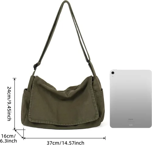 Vista 7 de ChuLian Bolsa de mensajero para mujeres y hombres, de lona, bolsa de viaje, estilo hobo, casual, bandolera, bolsa de hombro