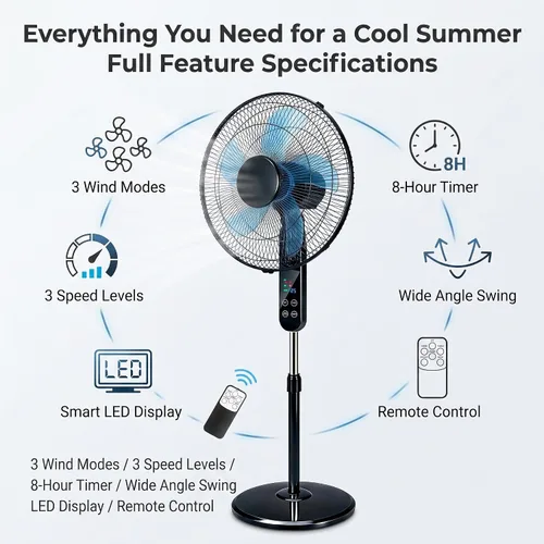Vista 8 de Aottop Ventilador de pedestal de 16" con pantalla táctil y termómetro LED