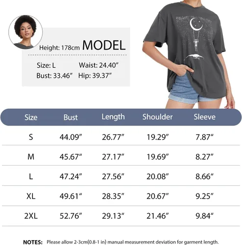 Vista 6 de Camiseta de gran tamaño para mujer, cuello redondo, manga corta, ajuste holgado