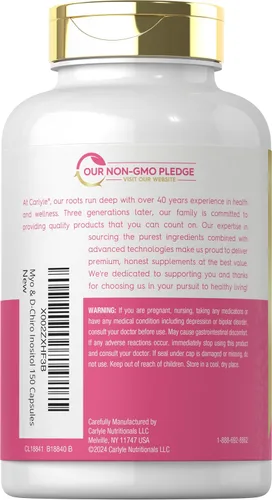 Vista 3 de Carlyle Myo-Inositol & D-Chiro Inositol Suplemento para Mujeres 2060mg 150 cápsulas Complejo sin OMG, sin gluten