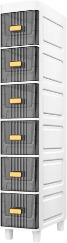Vista 6 de Armario de almacenamiento pequeño de 3/4/5/6 niveles para baño, organizador estrecho y delgado con ruedas, gabinete de piso de baño de gran