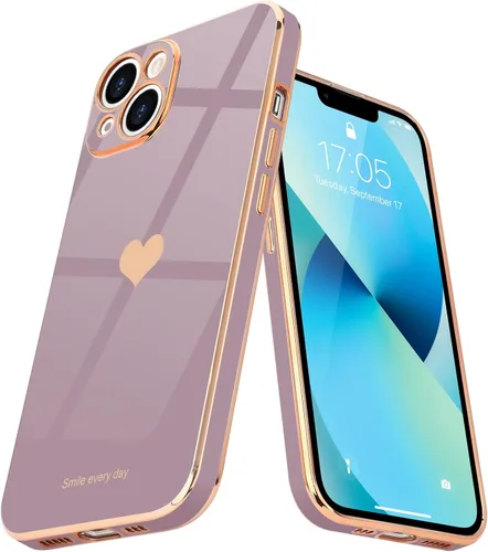 Vista 13 de Teageo Funda de iPhone 13 Pro, mujer y niña, corazón bonito, chapado brillante, cubierta trasera suave negra, protección completa de cámara Negro