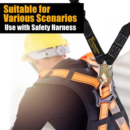 Vista 6 de TRSMIMA Arnés de Seguridad con Cordón Retráctil - Protección contra Caídas Correa para Escalada de Árboles 6 FT Doble Pierna con Absorción