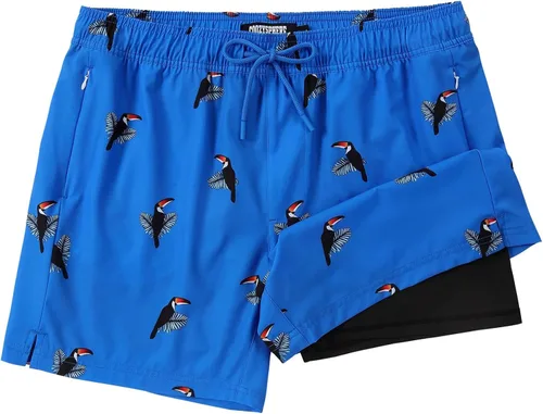 Vista 9 de Mens Swim Trunks with Compression Liner 5 Inch Inseam Swimming Trunks Shorts for Men