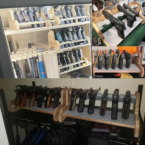 Vista 4 de Estante de madera para pistola seguro para armas, 6 ranuras para guardar accesorios seguros para armas, organización de revólver y soporte