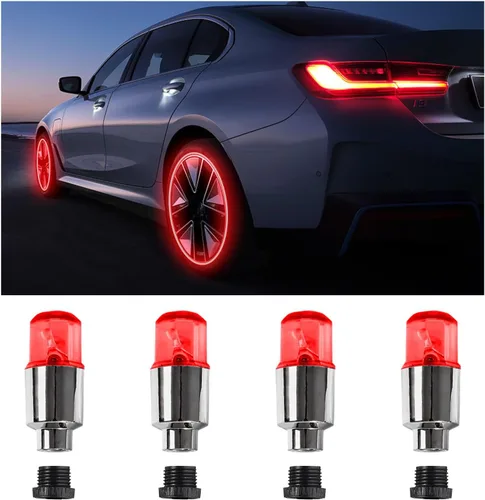 Vista 7 de Ziciner 4PCS Luces LED para Tapas de Válvulas de Neumáticos, Luces de Válvulas de Neumáticos con Bombillas de Destello de Radios de Neón con 12