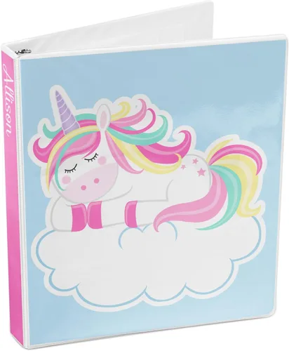 Vista 4 de Carpeta personalizada de 3 anillos de arcoíris y unicornios - 1 pulgada