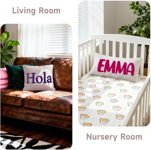 Vista 3 de Funda de almohada lumbar con nombre bordado personalizado, funda de almohada de lino con monograma para sofá cama, funda de almohada personalizada