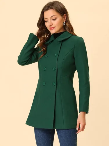 Vista 3 de Allegra K - Gabardina larga de invierno con cuello Peter Pan y botonadura doble para mujer