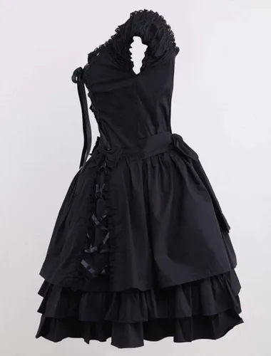 Vista 3 de Ainclu Womens Classic Black Layered Lace-up Goth Lolita Dress
