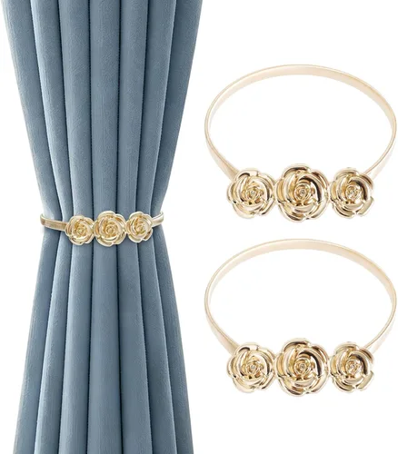Vista 10 de 2Pcs Gold Curtain Tiebacks Shiny Metal Curtain Holdbacks with Exquisite Knot, Elegant Curtain Buckle for Living Room, Bedroom, Office Window