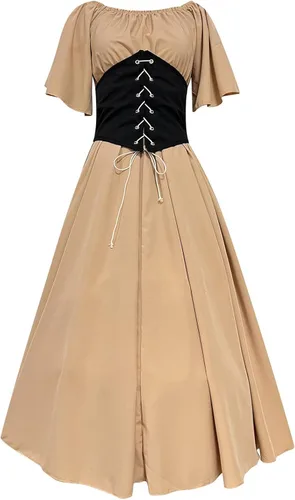 Vista 3 de Qliuoazw Vestidos renacentistas para mujer, con corsé medieval de hadas, vestido de baile, campesina, vikingo, irlandés, disfraces góticos y punk
