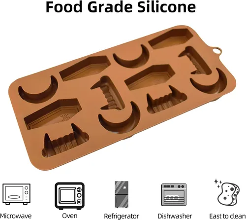 Vista 4 de Moldes de silicona para chocolate, moldes para dulces de Halloween, dientes de vampiro, lápida, forma de luna, moldes para cubitos de hielo, juego