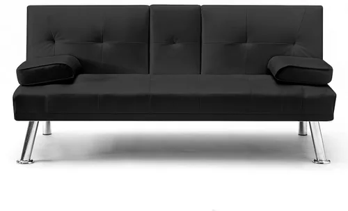 Vista 9 de Anwick Sofá futón de cuero moderno, sofá cama plegable convertible reclinable para espacios pequeños, apartamento, oficina, dormitorio, con Negro