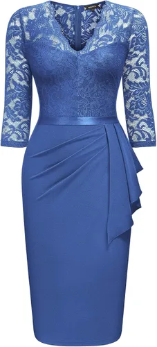 Vista 5 de Miusol Vestido de fiesta de cóctel retro con cuello en V y encaje floral para mujer