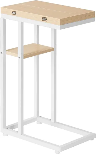 Vista 12 de HOOBRO Mesa auxiliar plegable, mesa lateral en forma de C con estante de almacenamiento, pequeña mesa de aperitivos adecuada para sala de estar