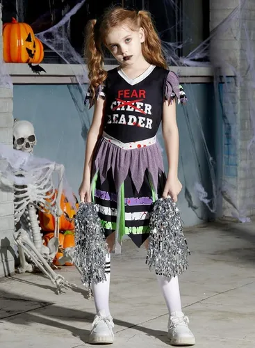Vista 2 de IIMMER Halloween Girls Zombie Fearleader Scary Costume Dress 4-12 Years