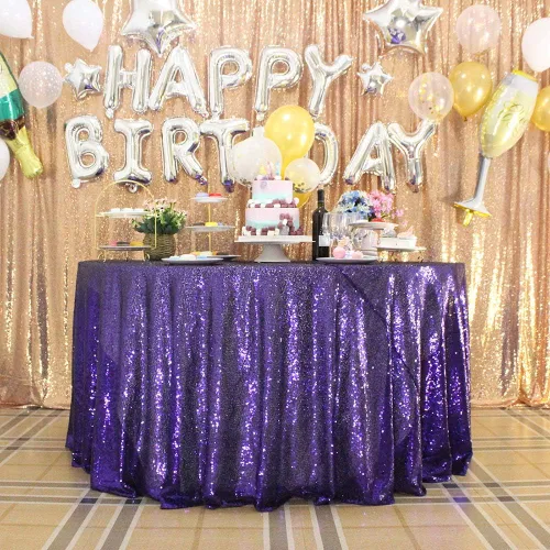Vista 100 de JYFLZQ Mantel de lentejuelas azul bebé de 50 pulgadas, pequeño, redondo, brillante, para boda, fiesta de cumpleaños, baby shower