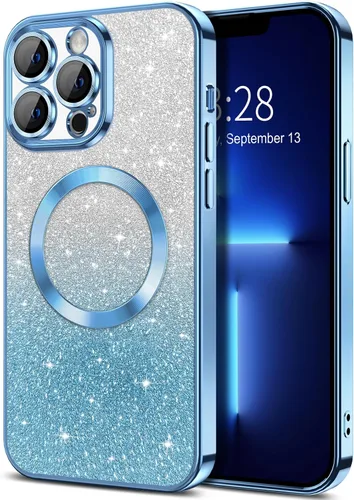 Vista 133 de Hython Funda para iPhone 12 Pro Max Transparente Magnética con Purpurina [Compatible con MagSafe] Protector Completo de Lente de Cámara Delgado