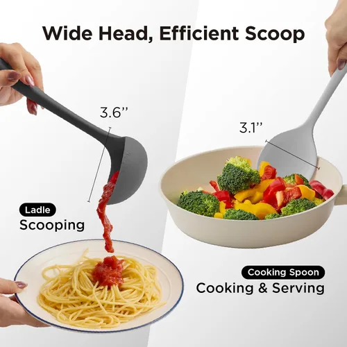Vista 3 de Kitchen Mama DuoEssentials Ladle & Cooking Spoon Set, Metal Gray