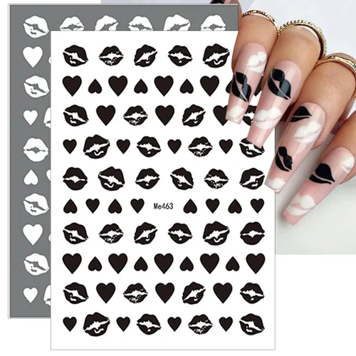 Vista 3 de 10 hojas de calcomanías de arte de uñas para el día de San Valentín, calcomanías de labios sexys 3D, holográficas de corazón, autoadhesivas, diseño