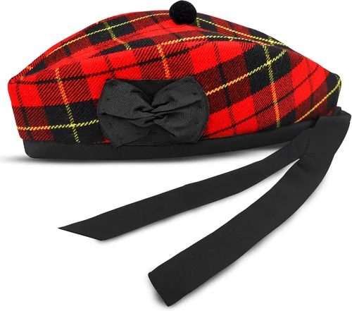 Vista 8 de Gorra Glengarry - Sombrero escocés tradicional, 100% lana, lana acrílica tartán, accesorios para kilts/gaitas, cinta de algodón de poliéster Negro