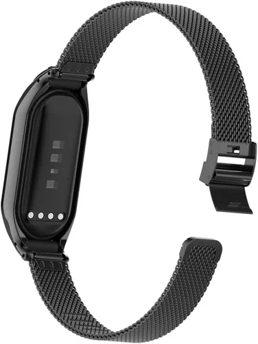 Vista 5 de Correa de reloj de metal compatible con Fitbit Luxe/Luxe SE de acero inoxidable con marco de bisel protector con diseño de malla de correa de muñeca