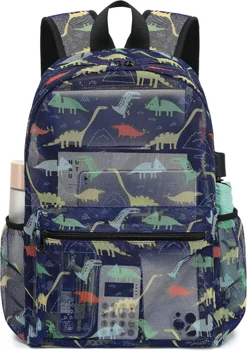Vista 9 de CAMTOP Mochila de malla para niños y niñas, mochila transparente para preescolar, mochila casual para escuela, playa, viajes, deportes, Azul