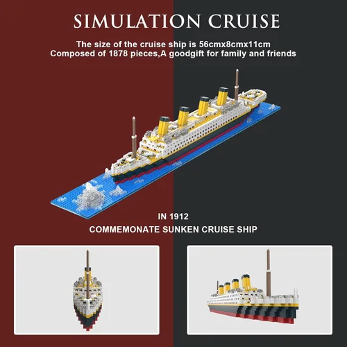 Vista 4 de Juego de construcción micro mini del Titanic, 1878 piezas de juguetes de construcción de modelo de barco grande, juguetes educativos de bricolaje